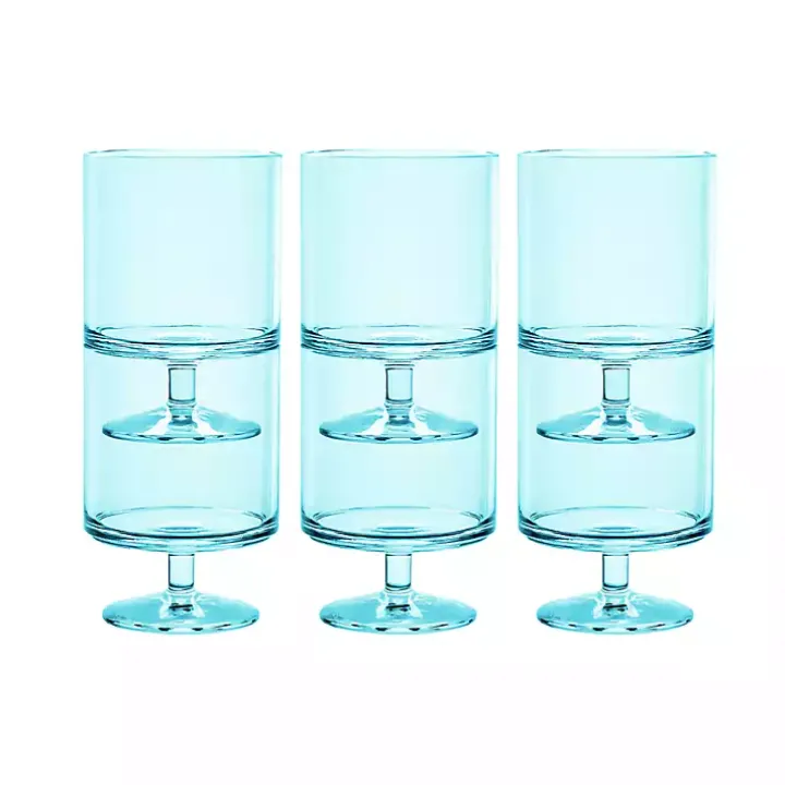 Aqua Acrylic Goblet Wine Glasses, Set of 6