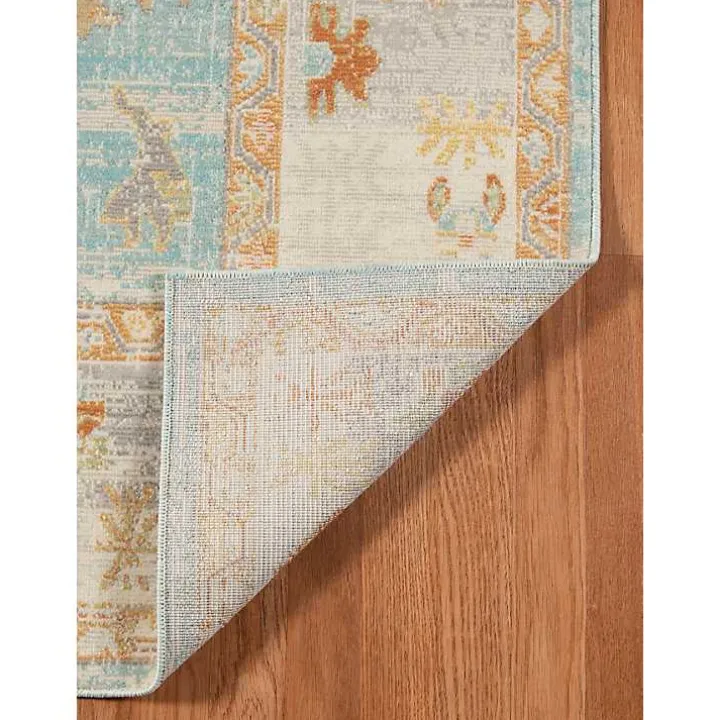 Aqua and Beige Bohemian Area Rug, 5x8