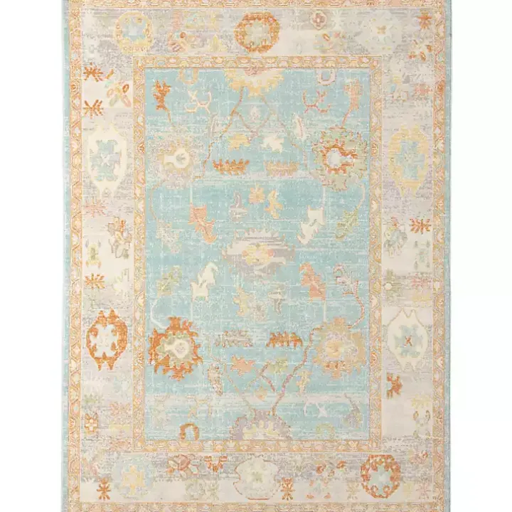 Aqua and Beige Bohemian Area Rug, 7x9