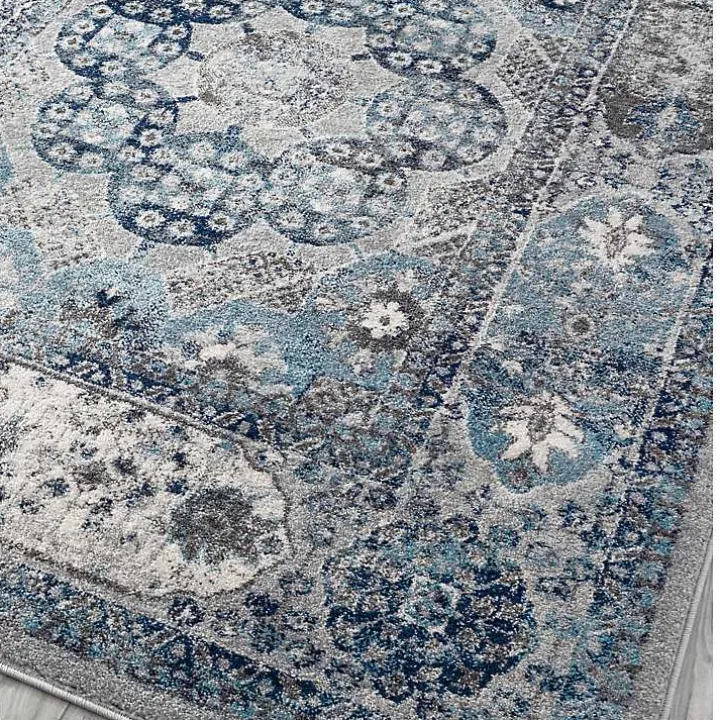 Aqua and Gray Alex Area Rug, 5x7