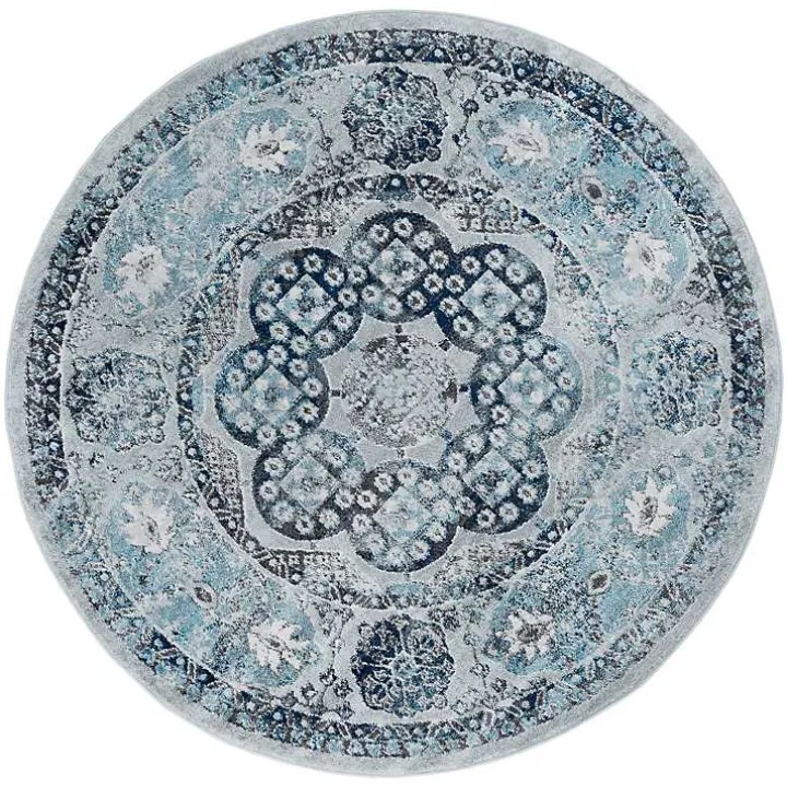Aqua and Gray Alex Round Area Rug, 6x6
