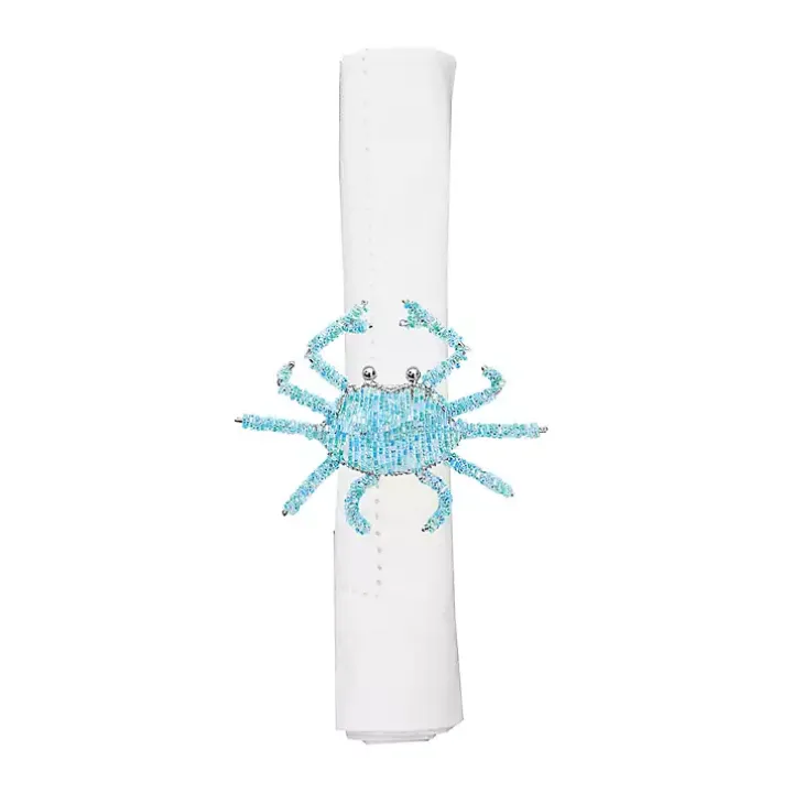 Aqua Beaded Crab Napkin Rings, Set of 6