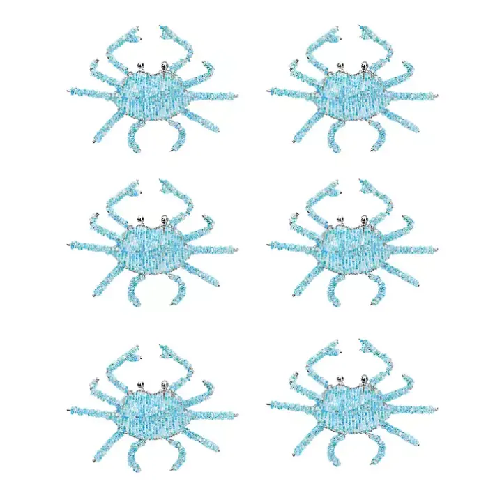 Aqua Beaded Crab Napkin Rings, Set of 6