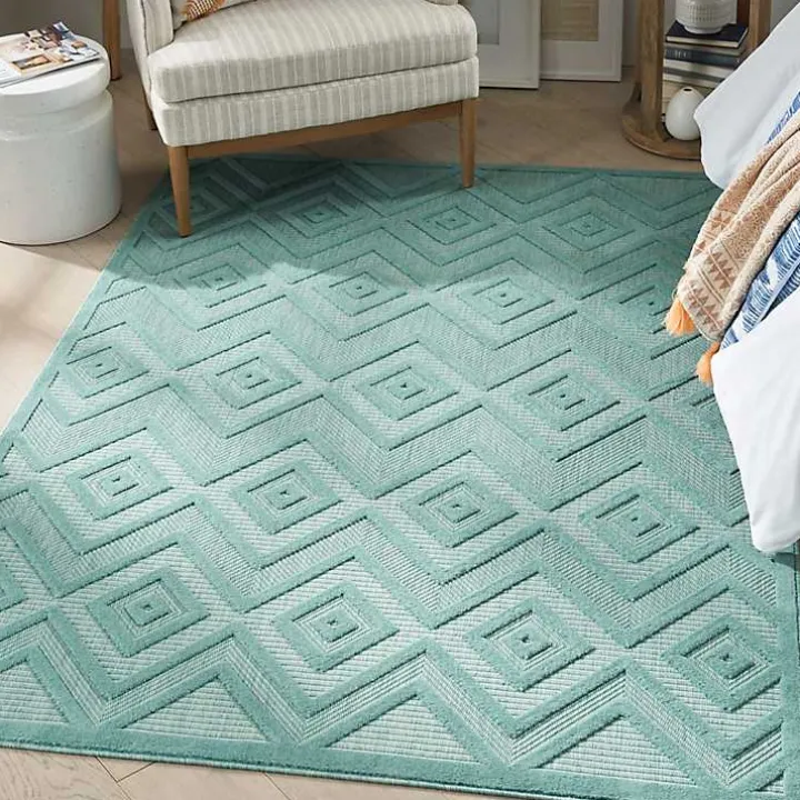 Aqua Flatweave Diamond Outdoor Area Rug