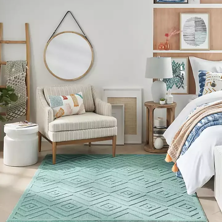 Aqua Flatweave Diamond Outdoor Area Rug