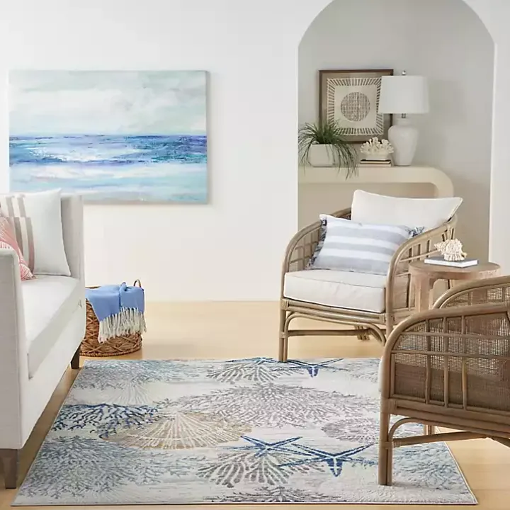 Aquamarine Starfish Coastal Area Rug, 5x7