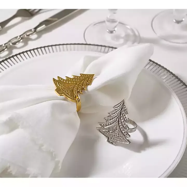 Art Deco Christmas Tree Napkin Rings, Set of 4