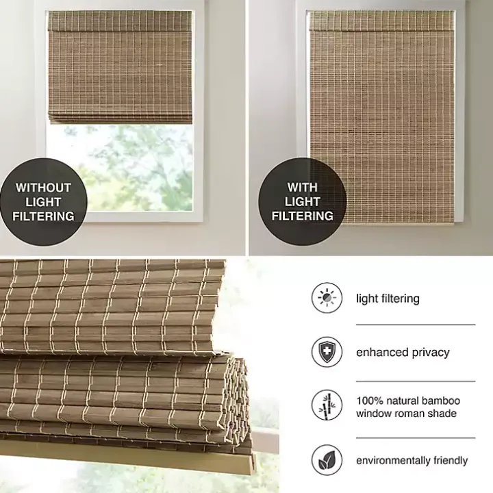 Ash Bamboo Light Filtering Roman Shade, 33 in.