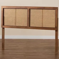 Ash Walnut Wood Rattan Frame King Headboard