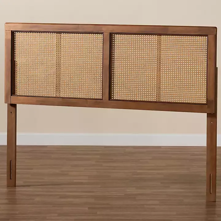 Ash Walnut Wood Rattan Frame King Headboard