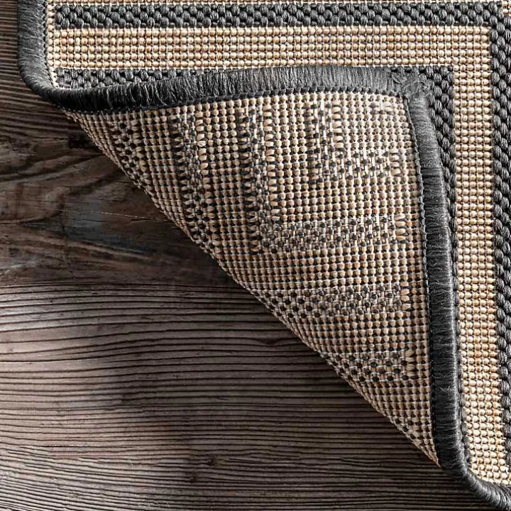 Asia Gray Stripe Border Outdoor Rug, 5x8