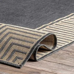 Asia Gray Stripe Border Outdoor Rug, 8x10