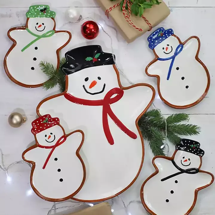 Assorted Snowman Christmas Plates, Set of 4