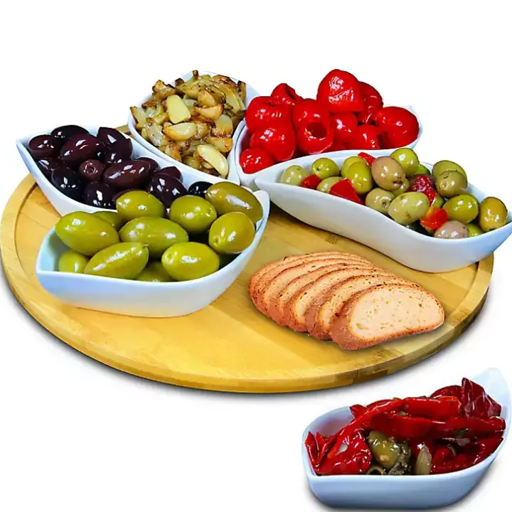 Bamboo 6 Piece Ceramic Flower Set Lazy Susan