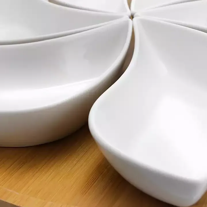 Bamboo 6 Piece Ceramic Flower Set Lazy Susan