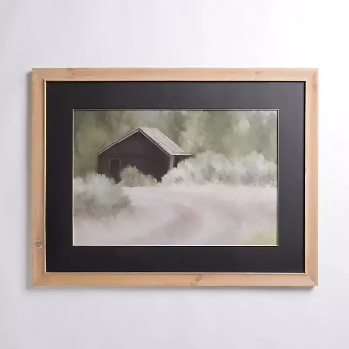 Barn Landscape Black Mat Framed Art Print