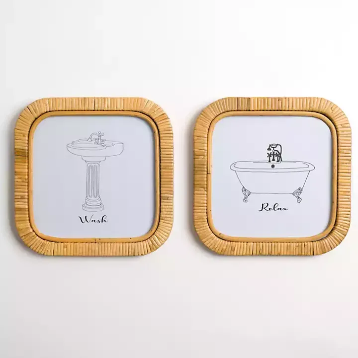 Bath Rattan Wrapped Wall Plaques, Set of 2