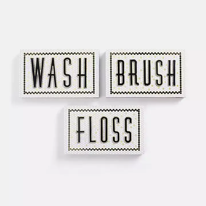 Bathroom Subway Tile Wall Plaques, Set of 3