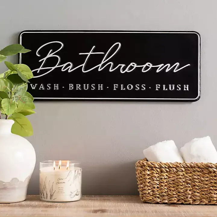 Bathroom Wash Brush Floss Flush Wall Plaque