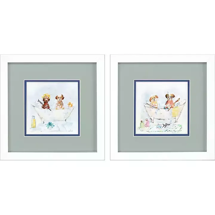 Bathtub Pups Framed Art Prints, Set of 2