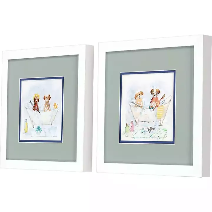 Bathtub Pups Framed Art Prints, Set of 2