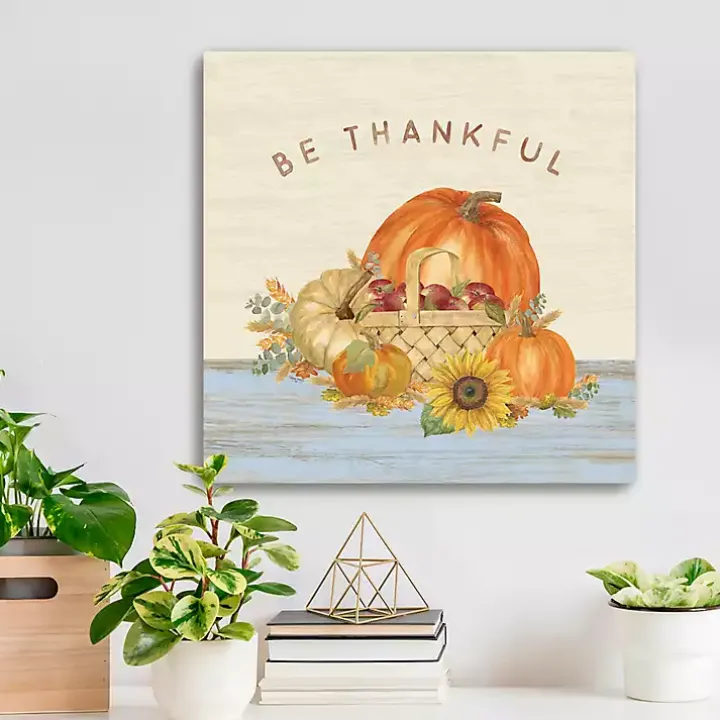 Be Thankful Pumpkins Canvas Art Print, 20x20 in.