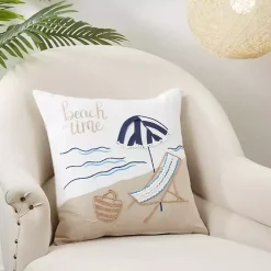 Beachy Daydreams Embroidered Throw Pillow