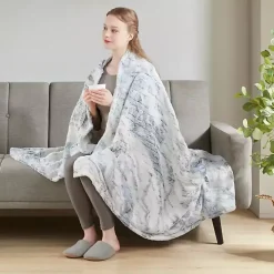 Beautyrest Silver Faux Fur Oversized Heated Throw