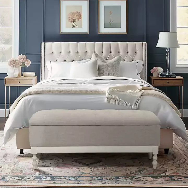 Beckett White and Gray Tufted Storage Bench