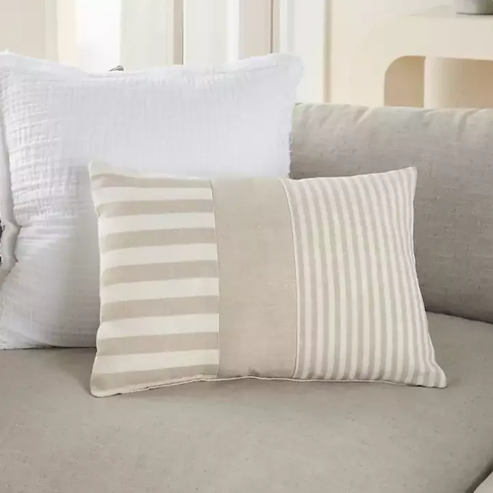 Beige Asymmetrical Stripes Lumbar Pillow