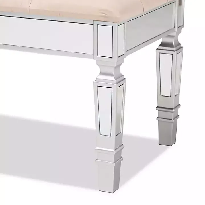 Beige Button Tufted Bench with Mirrored Base