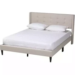 Beige Button Tufted Headboard Queen Bed Frame