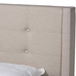 Beige Button Tufted Headboard Queen Bed Frame