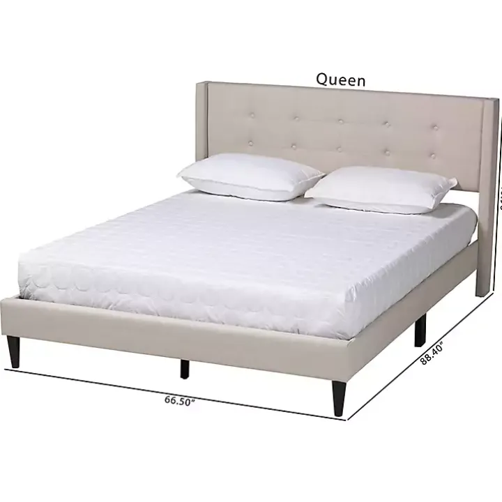 Beige Button Tufted Headboard Queen Bed Frame