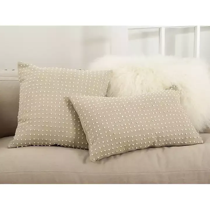 Beige French Knotted Square Throw Pillow