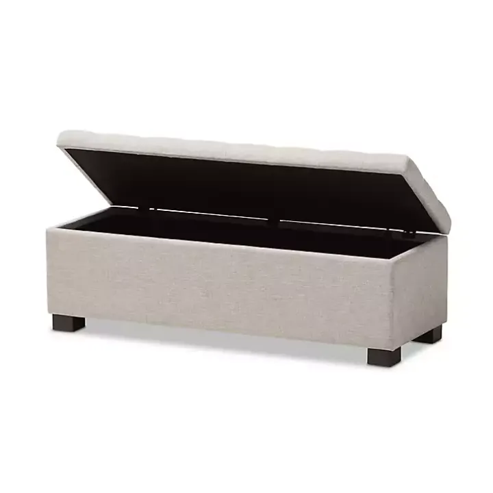 Beige Grid-Tufted Contemporary Storage Bench