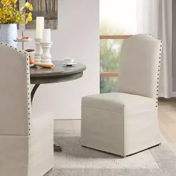 Beige High Back Skirted Dining Chairs, Set of 2