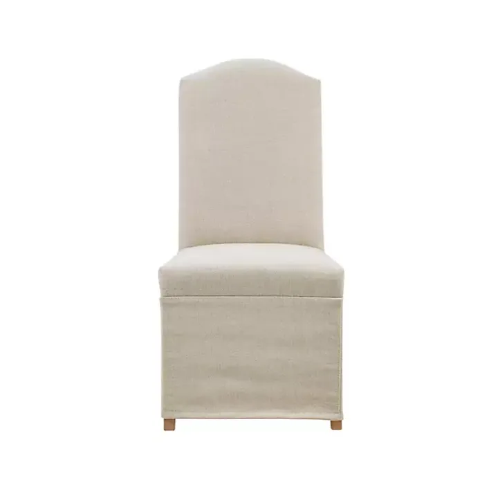 Beige High Back Skirted Dining Chairs, Set of 2