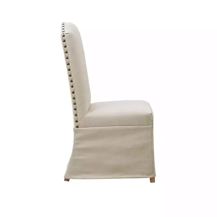 Beige High Back Skirted Dining Chairs, Set of 2