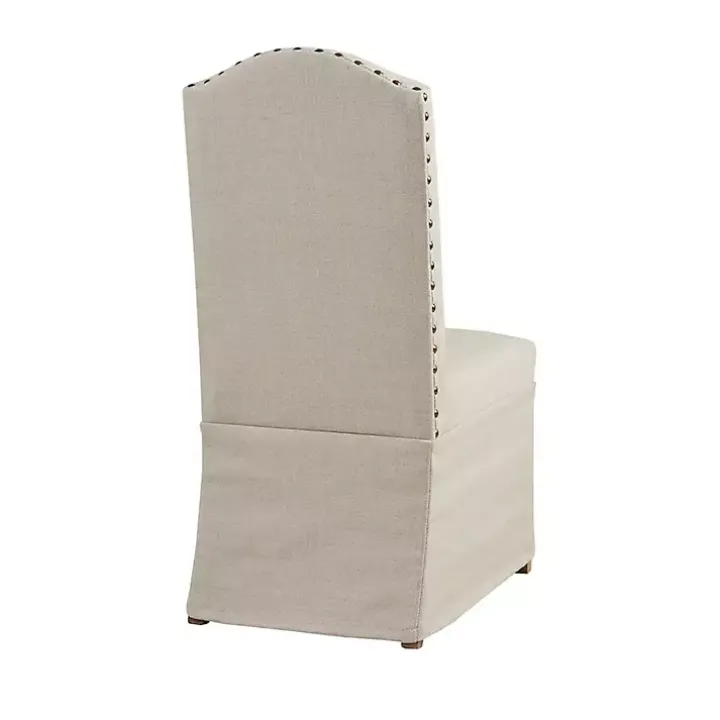 Beige High Back Skirted Dining Chairs, Set of 2