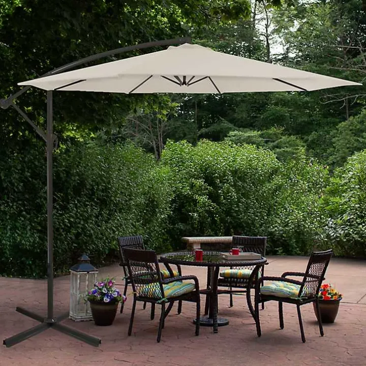 Beige Offset Hand Crank Outdoor Umbrella