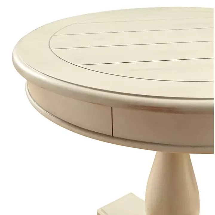 Beige Traditional Round Pedestal Accent Table