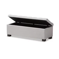 Beige Tufted Contemporary Storage Bench