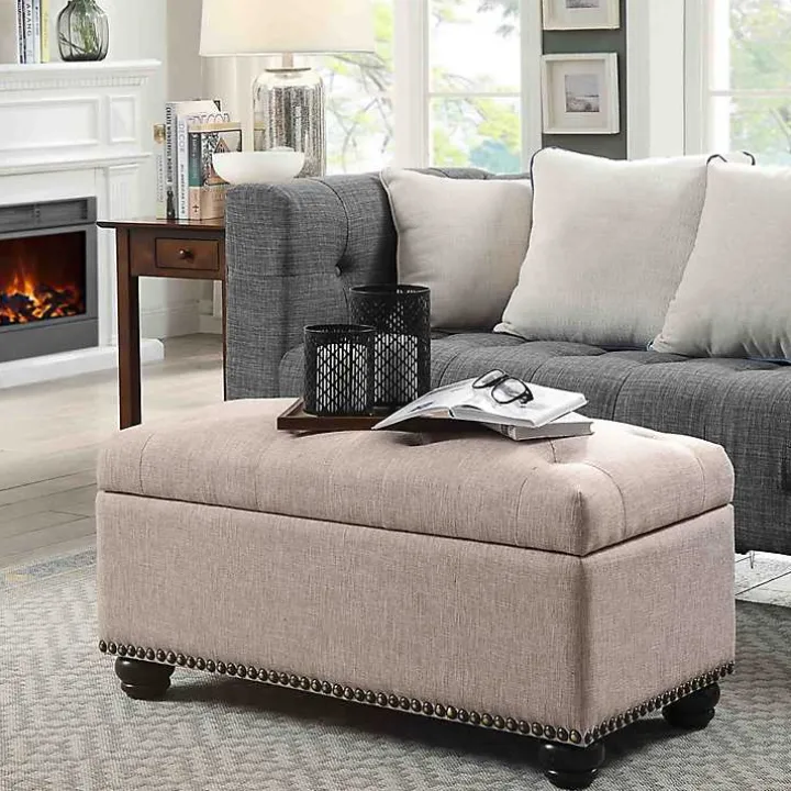 Beige Tufted Jess Storage Ottoman Bench