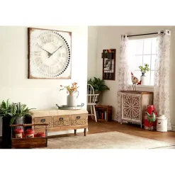 Beige Upholstered Acanthus Carved Wooden Bench