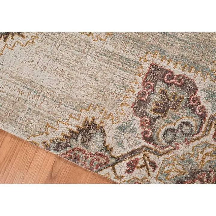 Beige Vintage Medallion Round Area Rug, 6 ft.