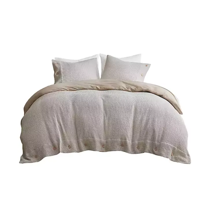 Beige Waffle Weave 3-pc. Queen Duvet Cover Set