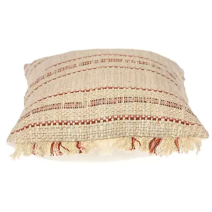 Beige Woven Red Stripes Lumbar Pillow