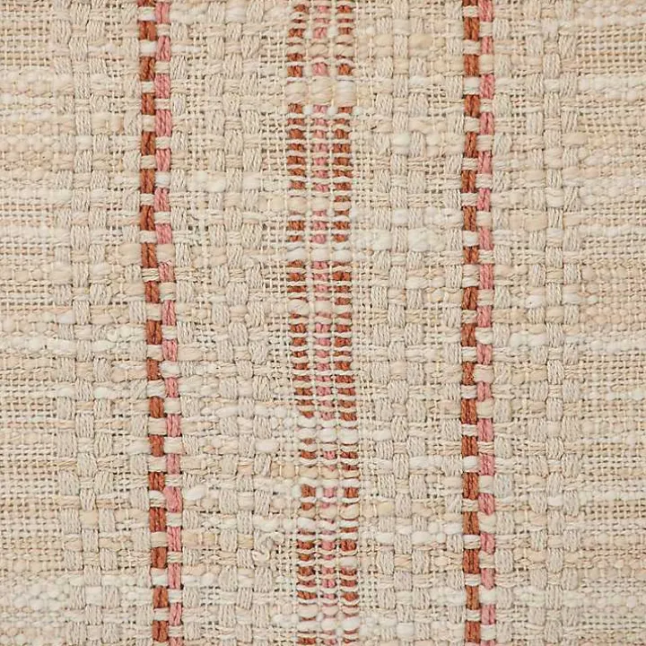 Beige Woven Red Stripes Lumbar Pillow
