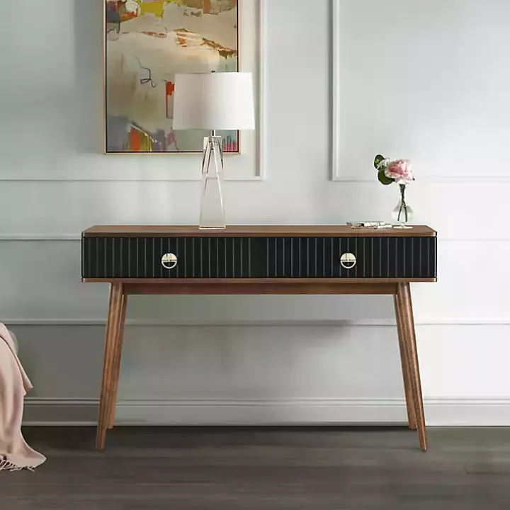 Black & Walnut Soft-Close Wood Console Table